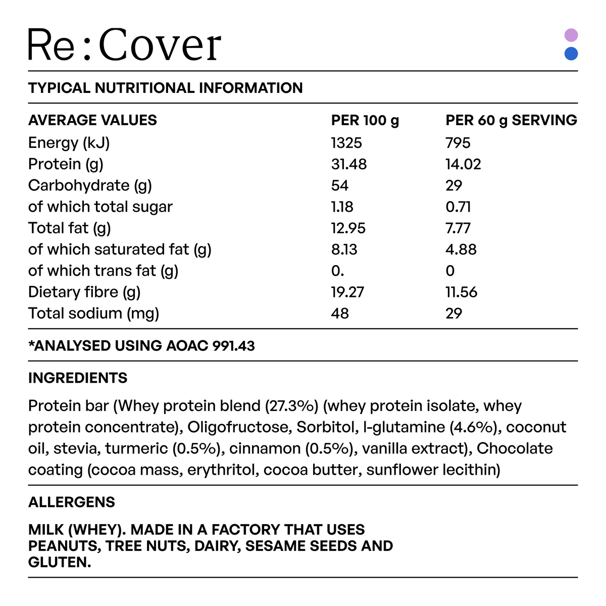 Re:Cover protein bar (12 per box)